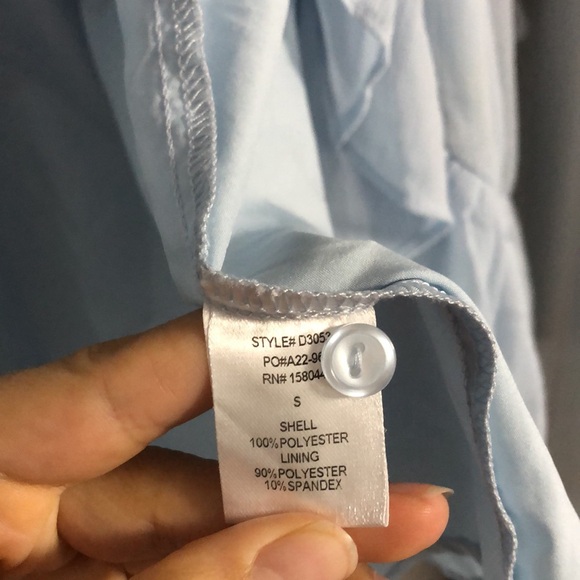 Lena Ruffled V-Neck Puff Sleeve Button Wrist True Wrap Mini Dress in Light Blue - Picture 12 of 12